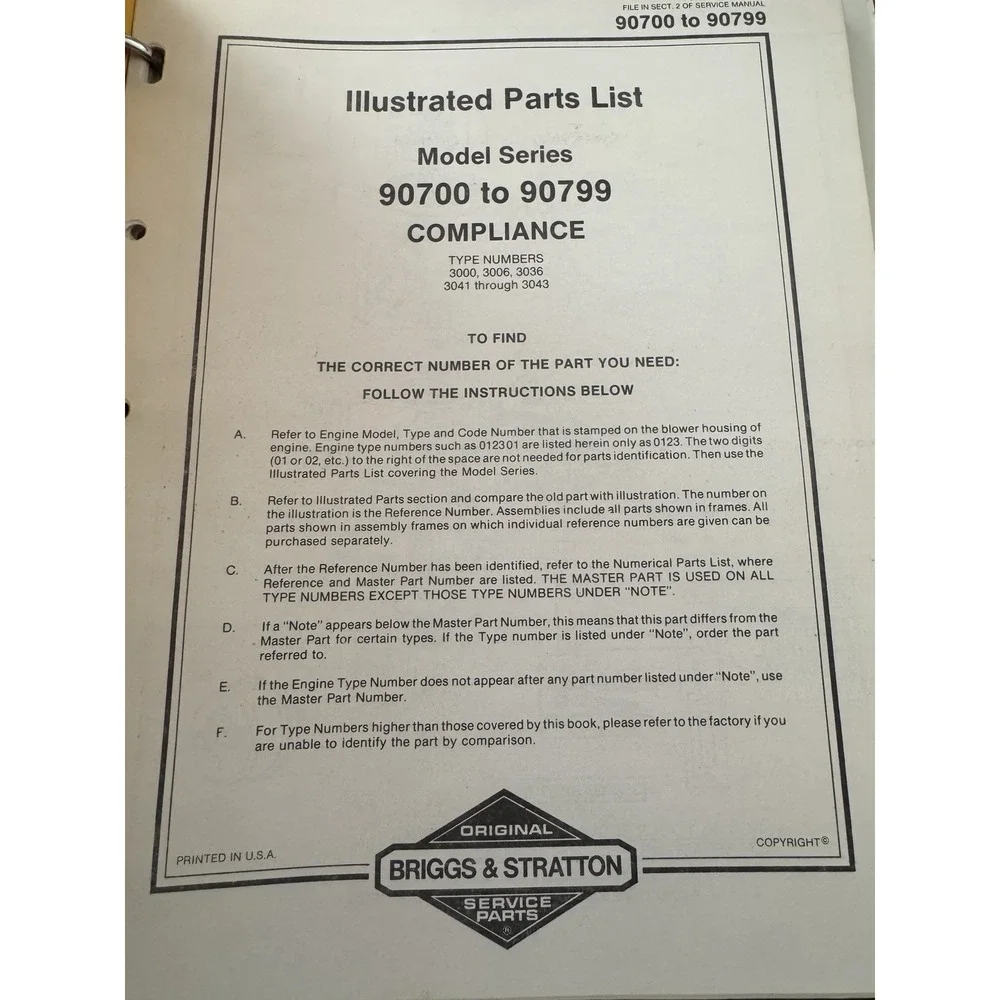 1986 Briggs And Stratton Engine Parts Price List And‎ 1985 Updates